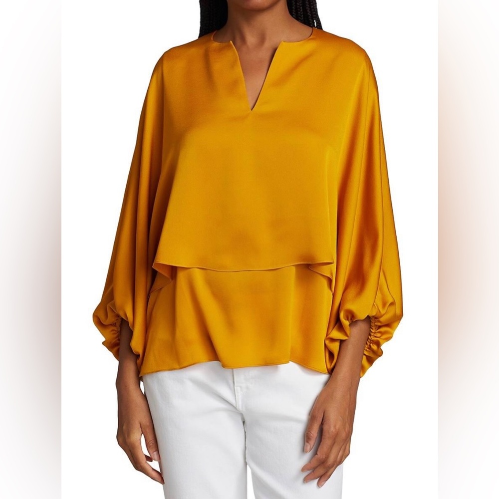 Lafayette 148 New York Kenna Tiered Satin Blouse in Honeycomb